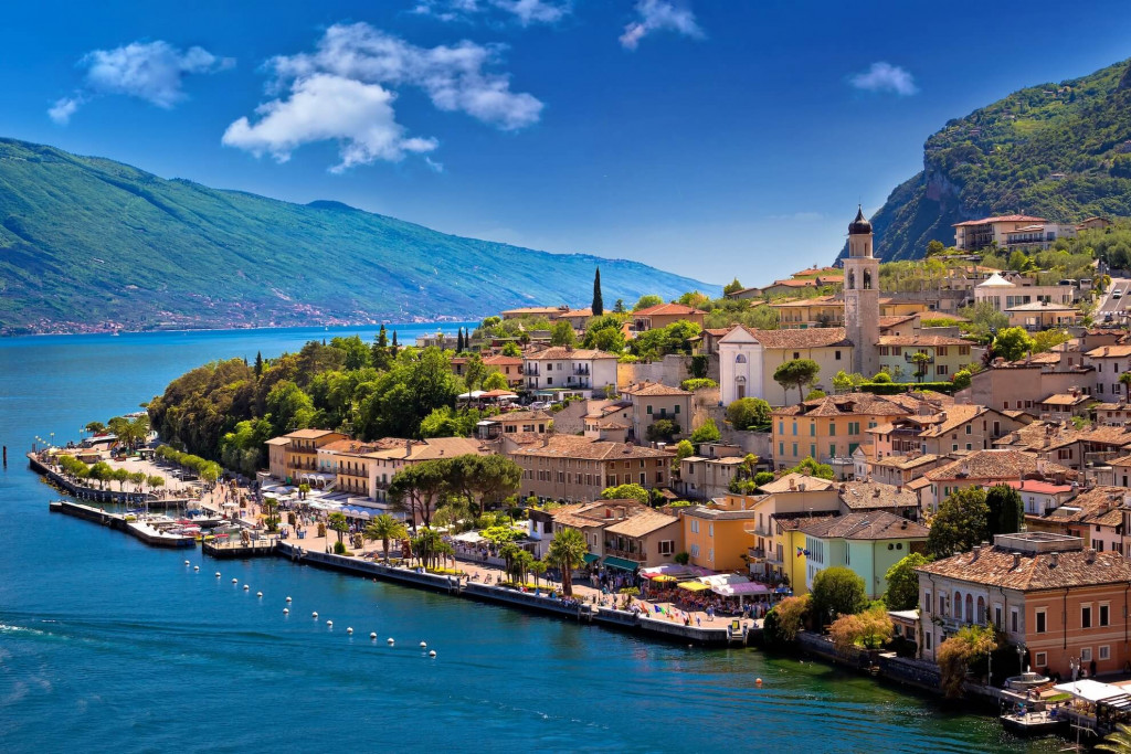 Colorful buildings and lemon groves in Limone sul Garda