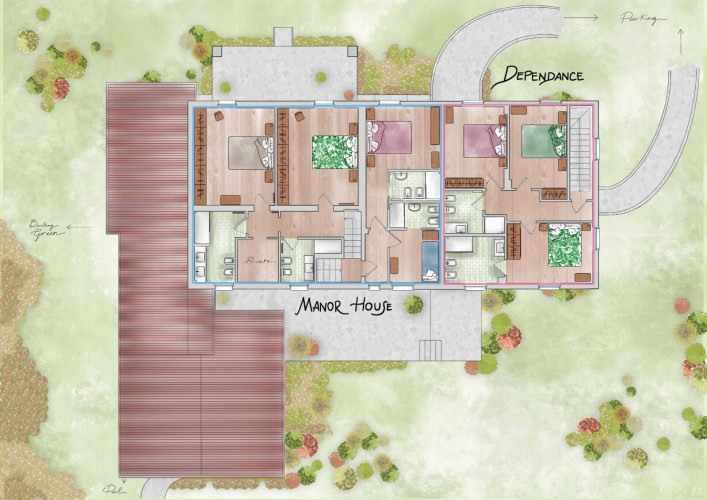 Upstairs floorplan for Villa Rocchetta Estate