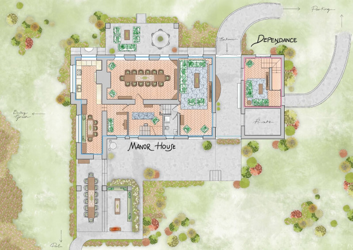 Downstairs floorplan for Villa Rocchetta Estate