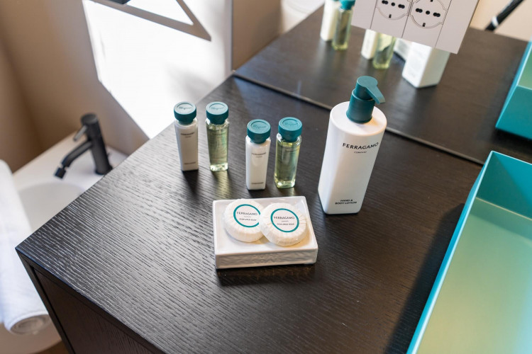 Detail of luxury bathroom products at Villa Belvedere