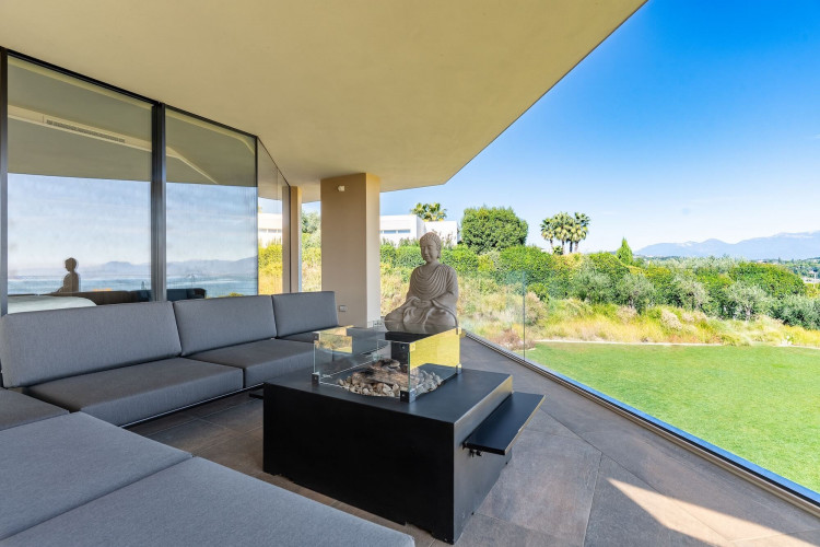 Garden at Villa Belvedere with lawn and Mediterranean planting