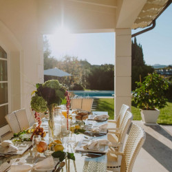 Dining area with panoramic lake views at Villa Preone, Lake Garda