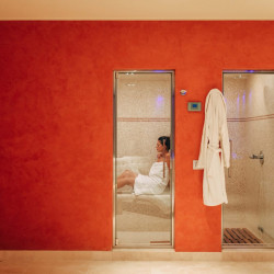 Luxury spa area at Villa Preone, Lake Garda, with sauna and jacuzzi