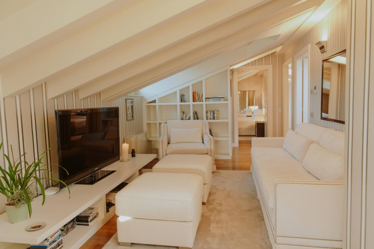 Modern lounge area at Villa Preone, Salò