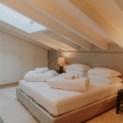 Stylish bedroom with lake view at Villa Preone, Salò, Lake Garda