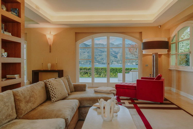 Luxury lake views from modern living area, Villa Preone, Salo